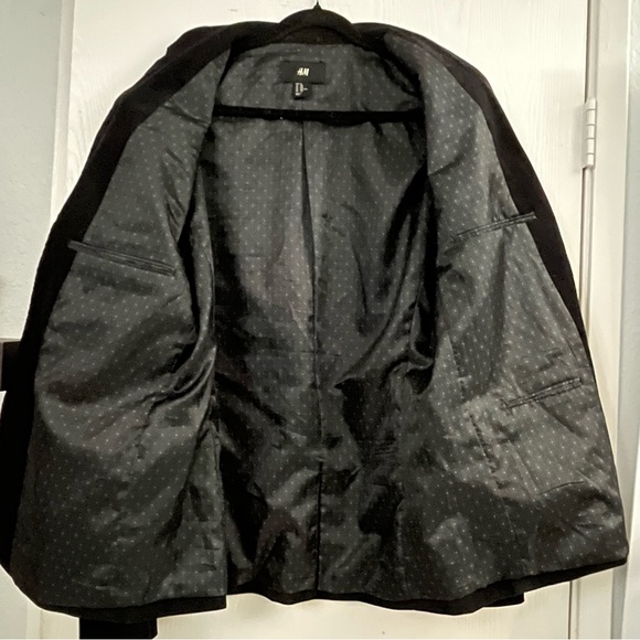 H&M Mens Black Blazer Sport Coat Two Button Jacket Corduroy Casual Suits Sz 44 - Picture 8 of 12
